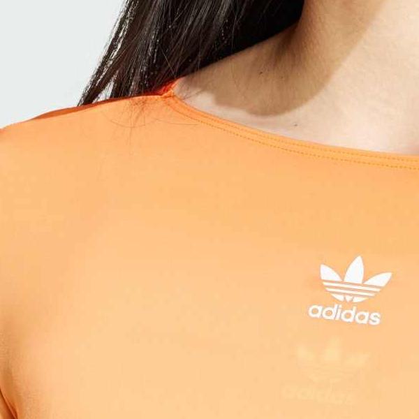 Adidas Originals Logo Print Striped Slim Fit Short Sleeve Dress Women Dresses Orange JF8266