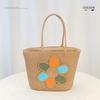 Simple Flower Color Blocked Pattern Women Large Capacity Woven Tote Bag For Summer Casual Use