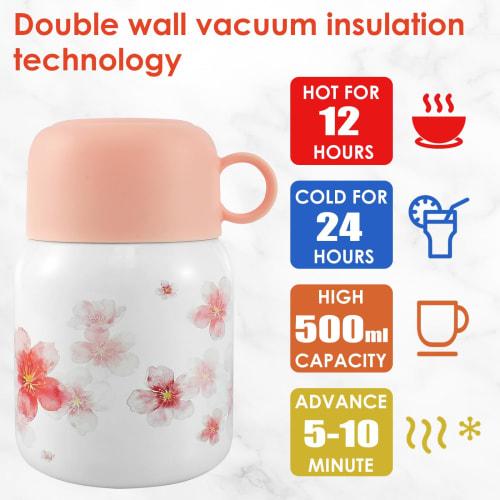 Pevcwa Vacuum Insulated Soup Jar with Spoon and Cup, 500ml Large Capacity, Vacuum Insulated, Stainless Steel, Keeps Hot or Cold, Keeps Hot for 12 Hour