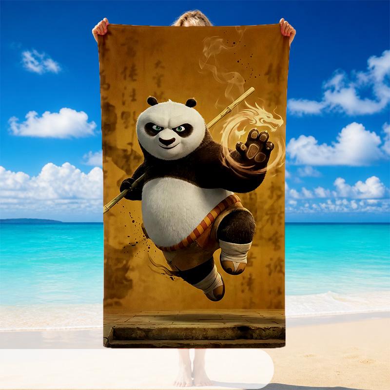 Quick Dry Beach Towel Kung Fu Panda Pattern, Lightweight Absorbent Towel for Pool Beach Vacation Use