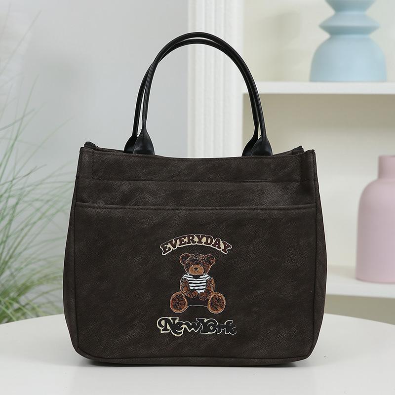

New Cute Small Bear Printed Casual Versatile Large Capacity Tote Bag Travel Commuter Office Worker Lunch Bag