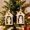 Reusable Festive Home Decor Wooden Christmas House Snowman/Reindeer Hanging Ornament, DIY Xmas Pendant with Nordic Style Tree Pendants Hemp
