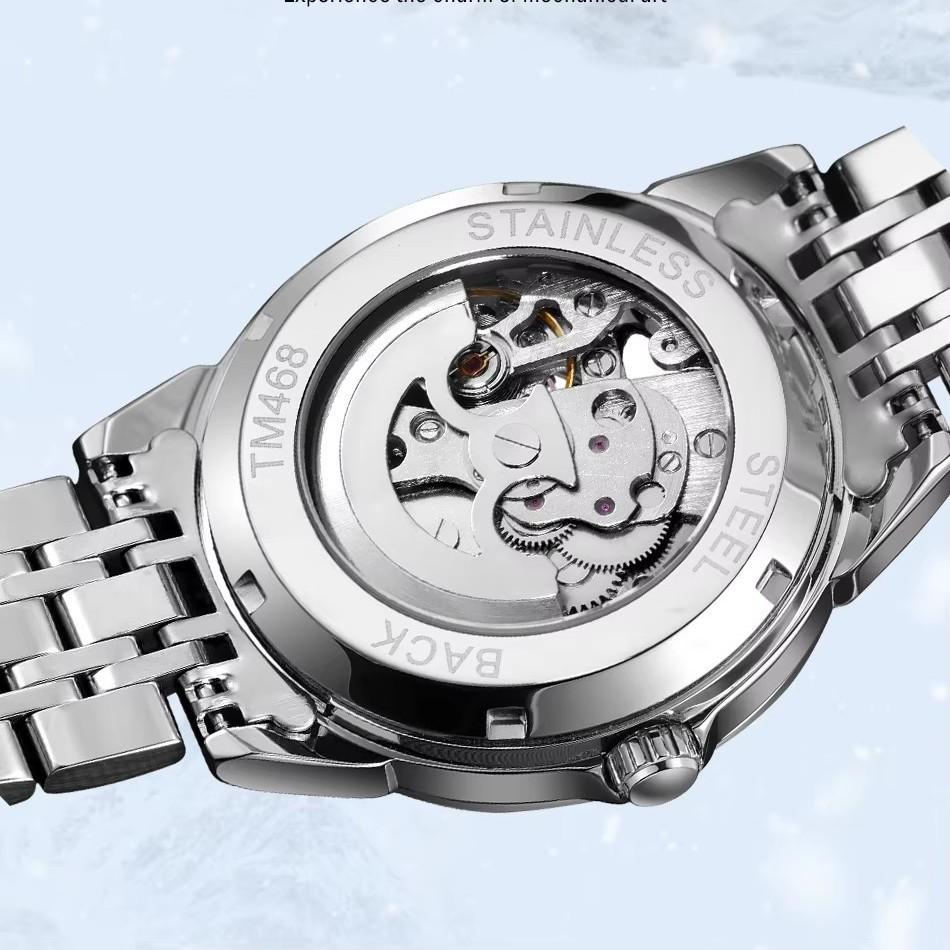 FORSINING Original Gold Skeleton Mechanical Man Watch Automatic Movement Clock Luxury Stainless Steel Men's Watches