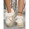 2025 Fall/Winter Plus Size Bow-Adorned Warm Women's Thick-Sole Cotton Boots - Fashionable & Comfortable