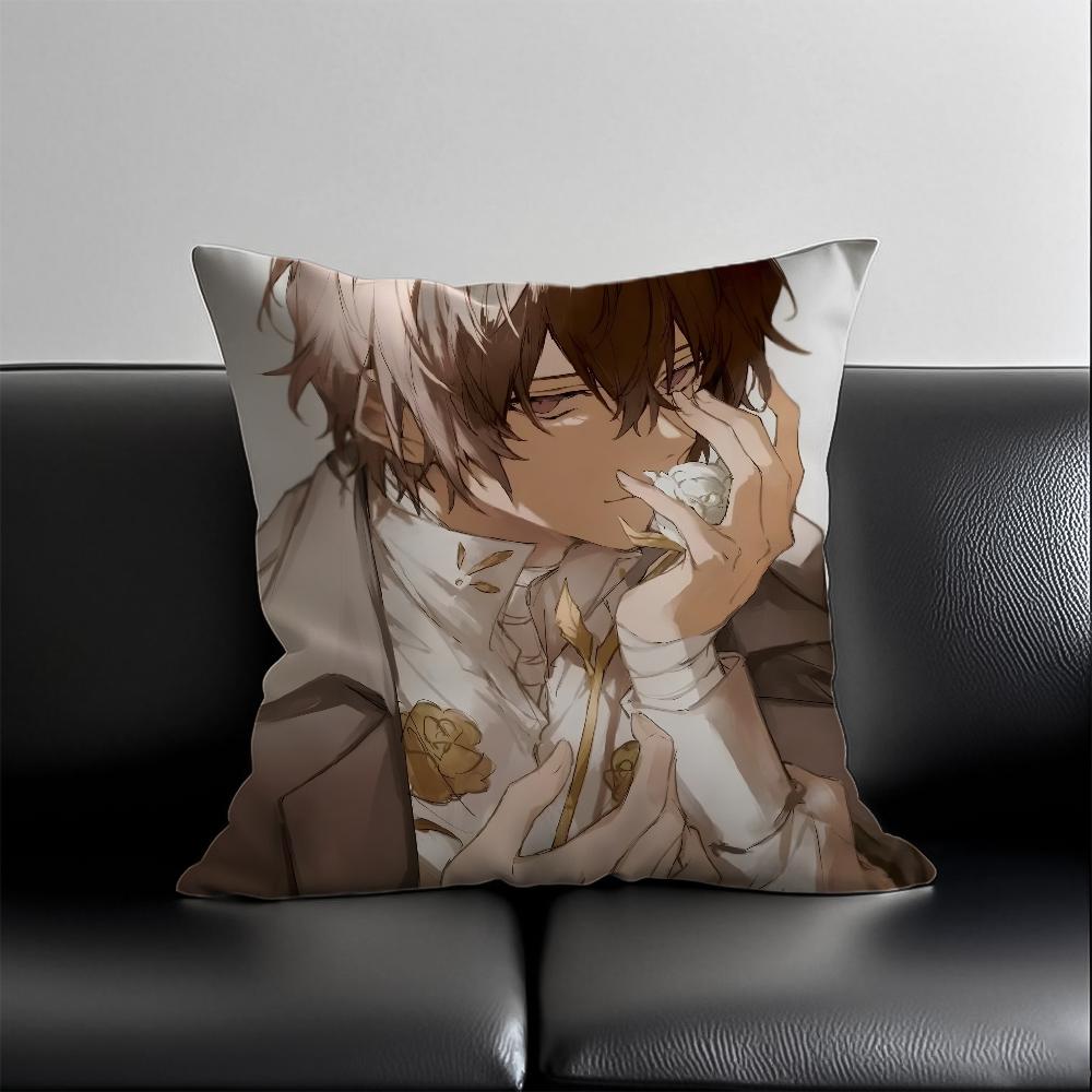 B-Bungo Stray Dogs Pillow Case Anti-Dustmite Pillowcase Invisible Zipper Silky Short Plush Sofa Cushion Cover