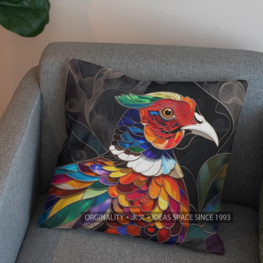 2D Colorful Stained Glass Pheasant Pattern Pillow Cover Pattern Cushion Cover Suitable For Sofa Bedroom Car Pillow Cover