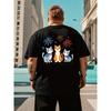 European sizes Men'S Patriotic Cats Graphic T-Shirt - "Happy Independence Day" Back Print, Black with Colorful Fireworks & American Flag Design