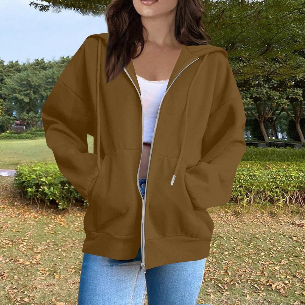 Women's Fashion Casual Long Sleeve Solid Color Hooded Sweatshirt Tops