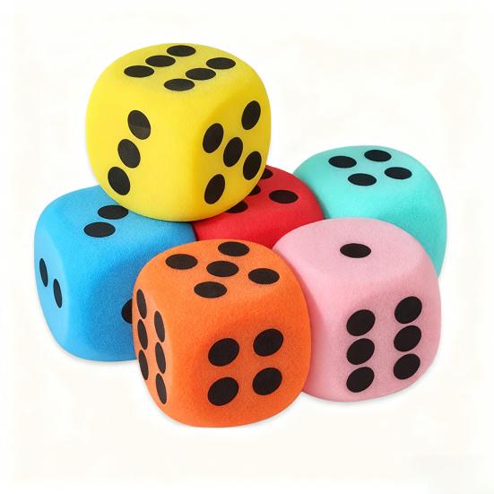 6Pcs 3.8/6/8CM Giant EVA Foam Dice Rounded Corner Six-Sided Large Dice Gaming Dice Toy Board Game Prop Game Casino Themed Party Decoration