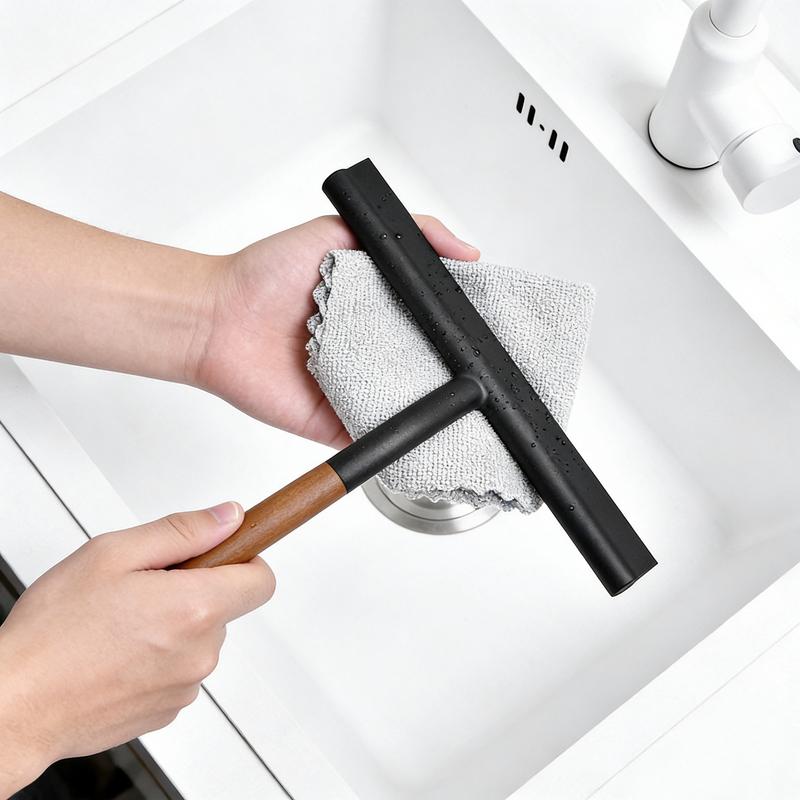 10'' INCH Shower Squeegee With Door Hook Window Wiper Wooden Handle Glass Car Household Hotel Cleaning Tools