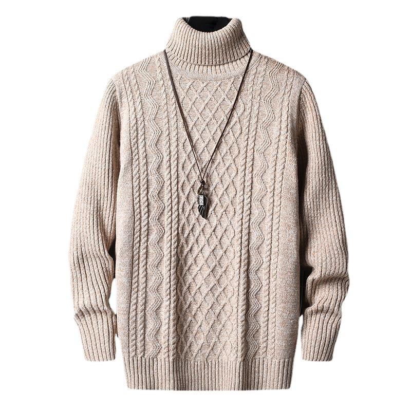 Men's Solid Color Jacquard Knit High Collar Double Lapel Sweater