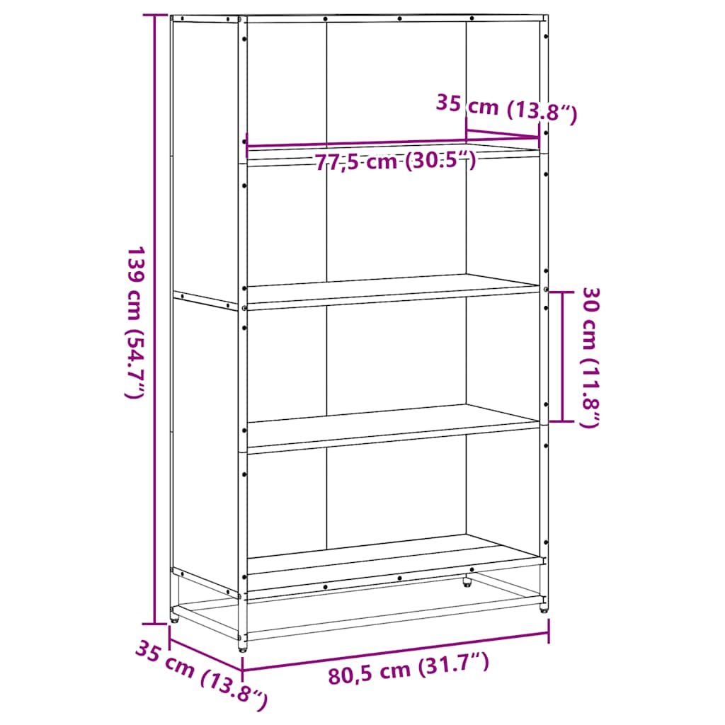 Bookshelf Brown Oak Effect 80.5 X 35 X 139 Cm Engineered Wood