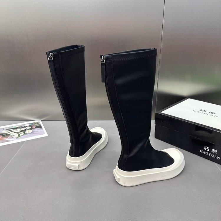 Women Ankle Boots Ladies Shoes Slip On Mid Calf Boots Platform Soft PU Leather Long Boot Footwear Woman Fashion Spring Winter