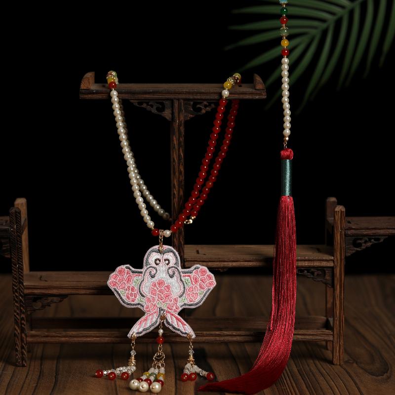 Chinese Style Embroidered Butterfly Wreath Necklace Super Fairy Tassel Pendant Horse Face Skirt Accessories