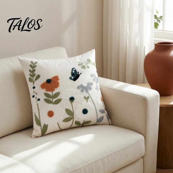 Flower Pattern Cushion Cover Floral Embroidered Cover, Decorative Throw Pillow Spring Home Refresh Decor Farmhouse for Living Room Sofa Couch