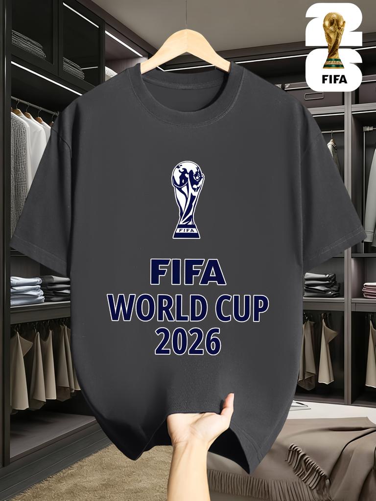 2026 USA-Canadian Cup, FIFA Football Print Crew Neck T-shirt, Street Style, Regular Fit, a Must-have for Football Fans, Suitable for Casual Attire