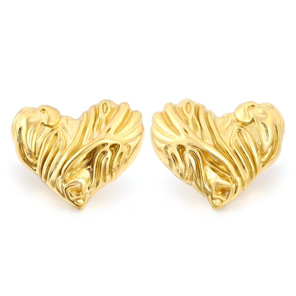Fashion Jewelry Love Stud Earrings Creative Irregular Folds Texture Heart Earrings Stainless Steel Gold Plated Earrings