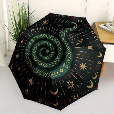 Enchanted Spiral Snake Rug: Mystical Home Decor Umbrella, Portable 3-Fold Compact Umbrella for Men & Women R120