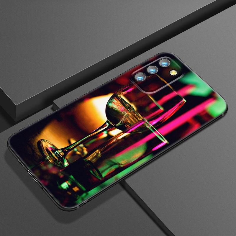 Coffee Wine Cup Phone Case For Samsung Galaxy S20 S21 FE S22 Ultra S10 Lite S10E S9 S8 Plus S7 Edge Soft TPU Black Cover