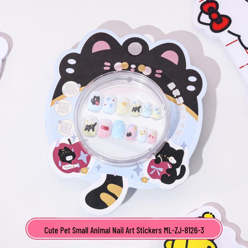 KT Cat Tecknad Bärbar Nagelklistermärke för Barn - Avtagbar, Självhäftande Gelé Nageldekor för Flickor