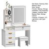 Vanity Desk with LED Lighted Mirror Makeup Mirror, Table 4 Drawers and Opening Shelves, Bedroom Dressing Stool