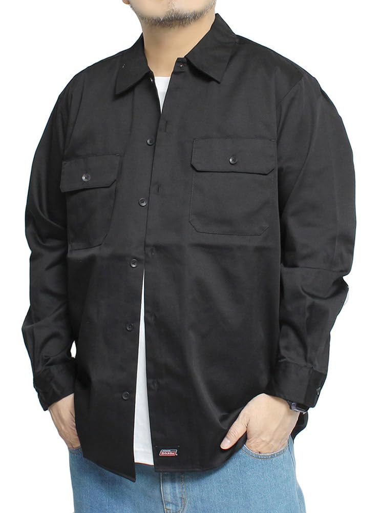 

Work shirt for large pocket long sleeve black x solid color [GENUINE Dickies] men, size, switching, twill, hickory, shirt, 3L, (49) чёрный