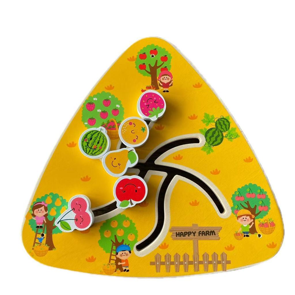 1Pc Triangular Wooden Track Pairing Toy Cartoon Slider Movable Color Shape Recognition Game Suitable For Children Ages 3+