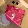 Summer New Kids Ruffle Sleeve Short Sleeve T Shirt Boys Girls Cartoon Print Casual Top Baby Fashionable Trendy