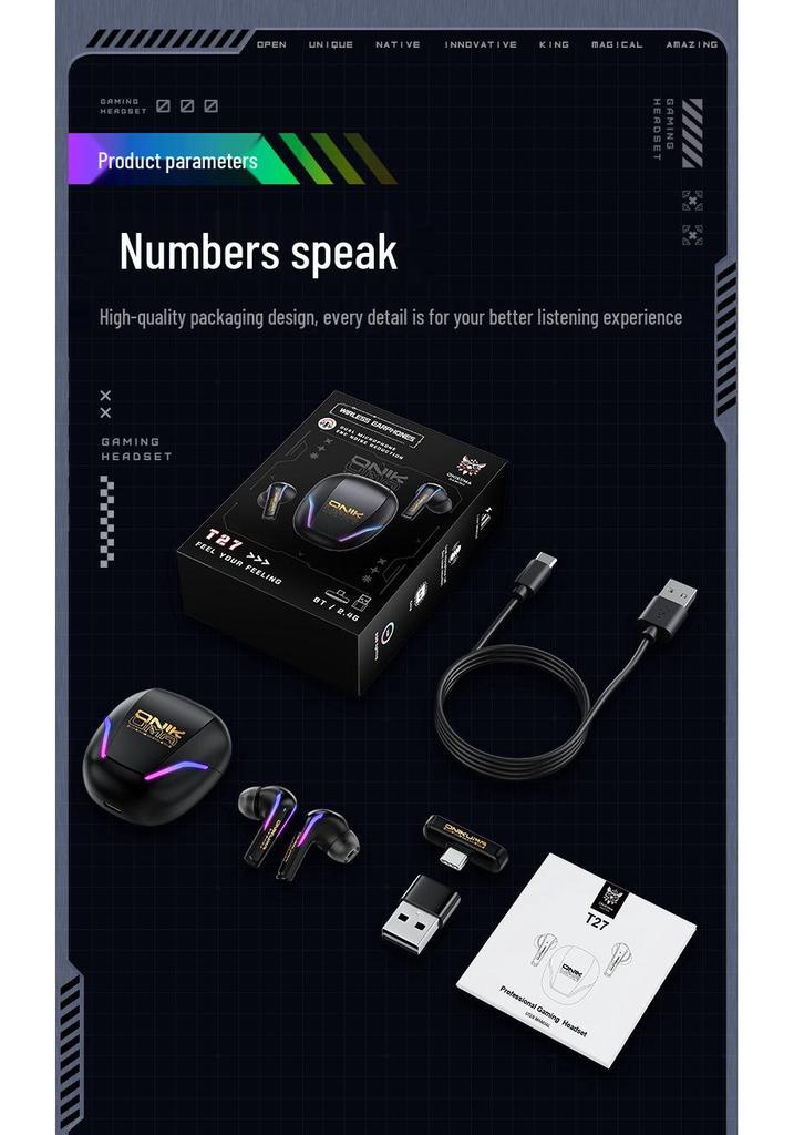 ONIKUMA T27 Wireless Gaming Bluetooth Headset - Low Latency with Microphone for PC & Mobile.