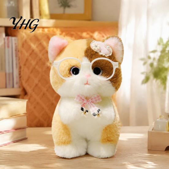 Soft Fabric Bag Decor Cute Plush Kitten Pendant with Glasses And Tie, Stuffed Animal Ornament for Keys Keychain Backpacks Keys, Decorative Hanging