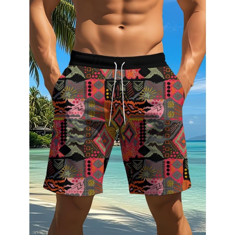 

Men s quick-drying beach shorts with 3D ancient Greek geometric pattern S