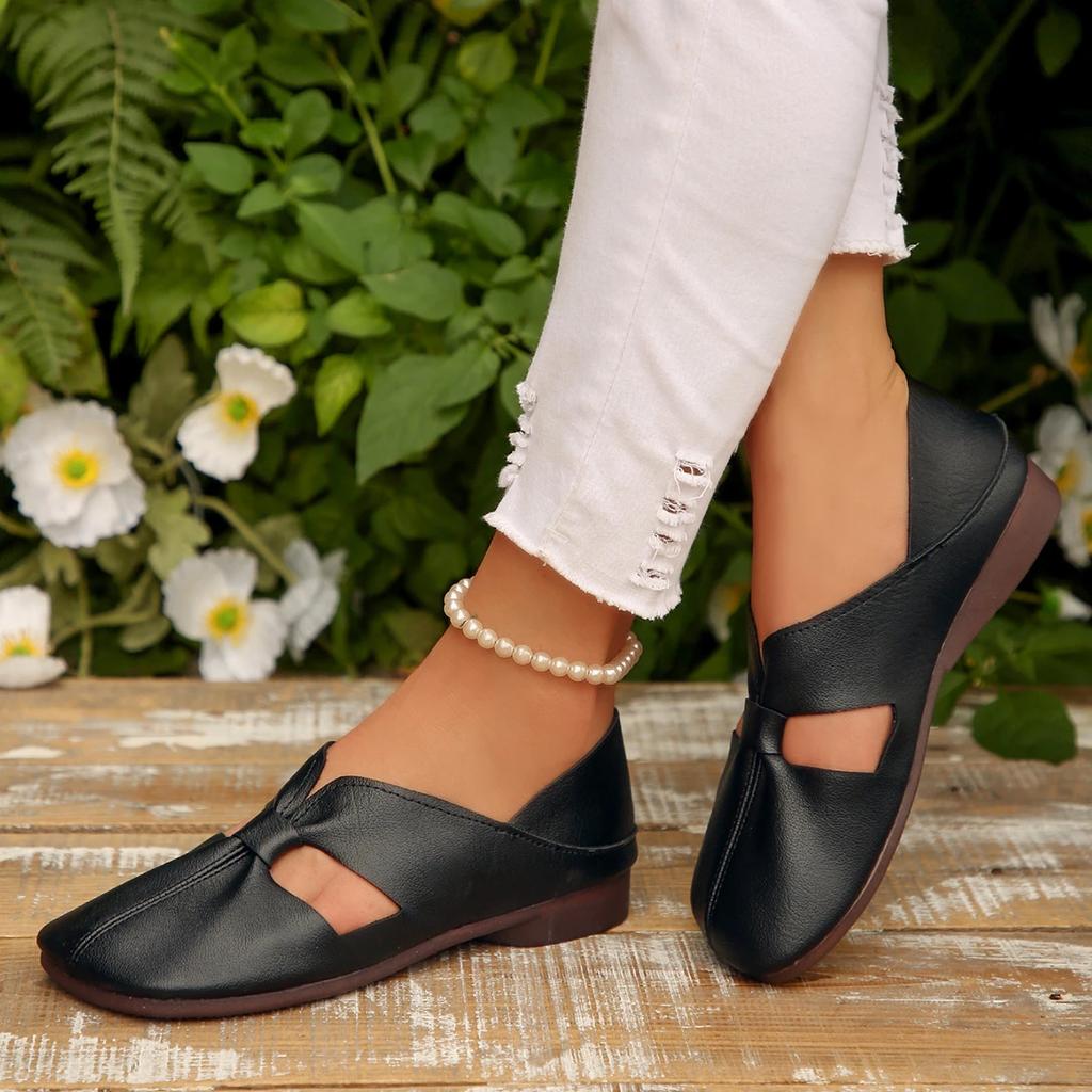 Brand Women Flats 2025 Spring New Square Toe Soft Leather Ladies Casual Shoes Big Size Slip On Comfort Women Dress Shoes 3569