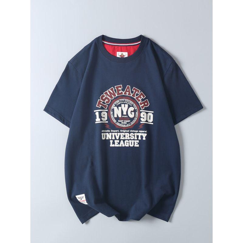 Export Surplus All-Cotton Washed and Brushed Men's Casual Versatile Letter Print Round Neck Short-Sleeve T-Shirt Trendy Base Shirt