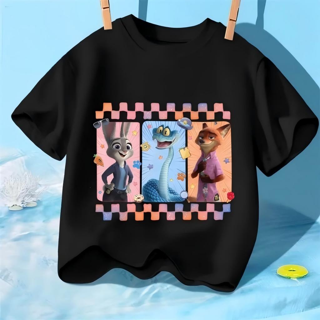 Childrens 2026 TShirt Judy and Nick Cute Rabbit and Fox Cartoons Printed Short Sleeve Casual Summer for Kids