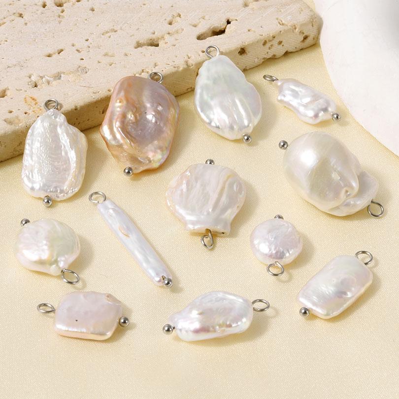 Silver Color Ring 2pcs White Real Natural Shell Pearl Charms For Jewelry Making Supplies Beach Summer Pendant DIY Earrings Bulk