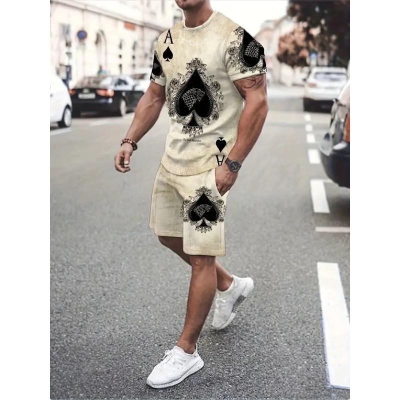 Summer Tracksuit 2 Piece Outfit Male 3D Color Block Print Short Sleeve T-Shirt Shorts Jogging Sets Outdoor Street Men's Clothing