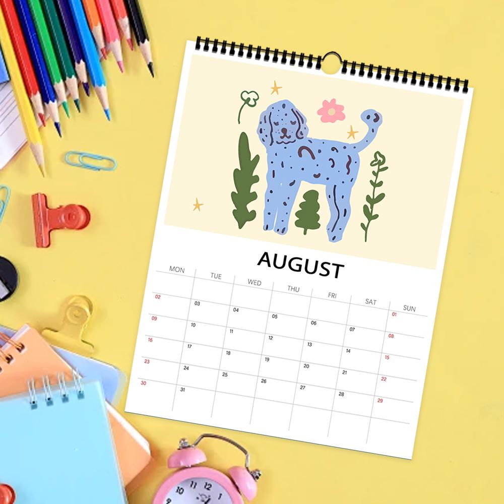 1pc 2026 Wall Calendar, Abstract Cat Dog Illustrations, 12 Months Planner, Perfect Gift for Birthday, Christmas & New Year.