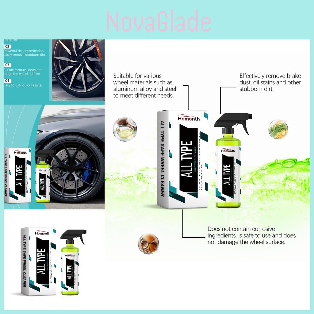 Homonth Tous Types Nettoyant Jantes Mousse Solution Nettoyante Premium Pneus Voiture 237ml
