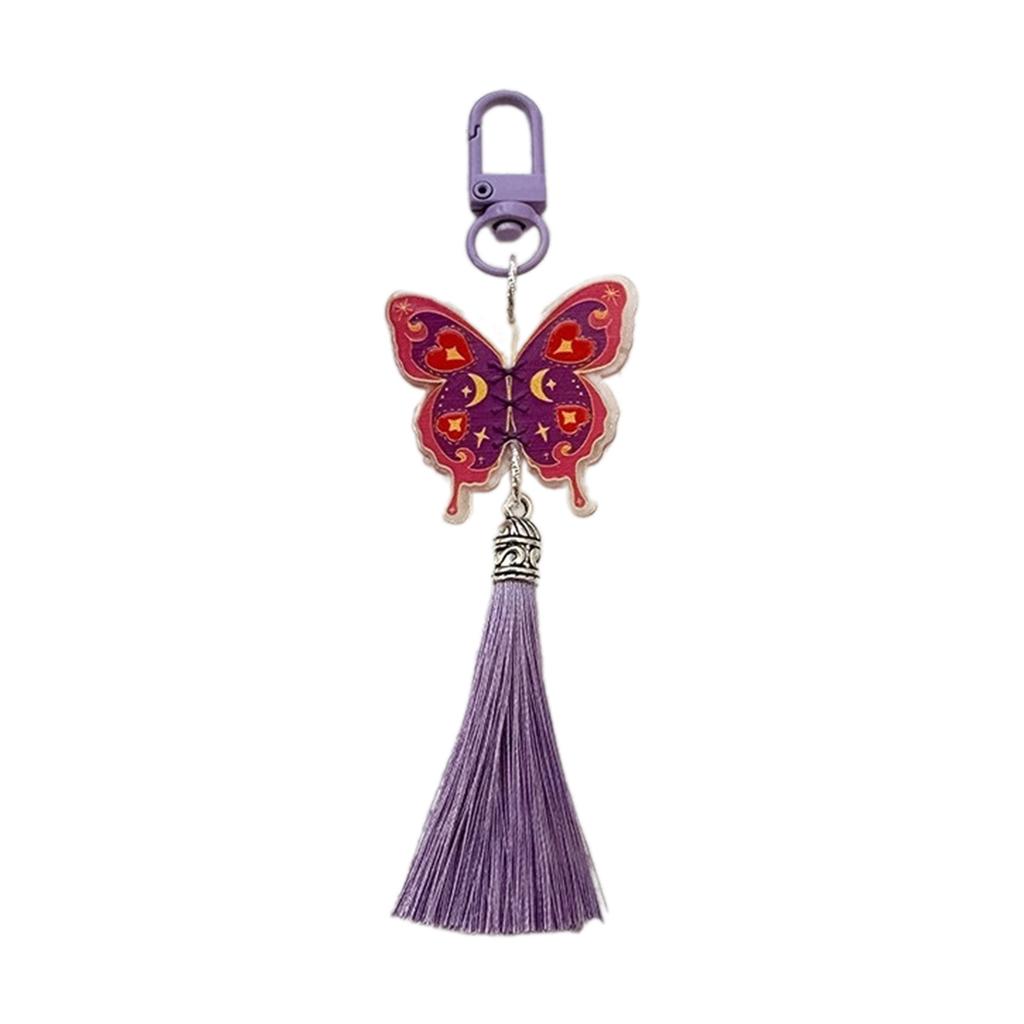 Chinese Style Butterfly Keychain Vintage Colorful Butterfly with Tassels Keyring Pendant Bag Charm Handbag Decoration