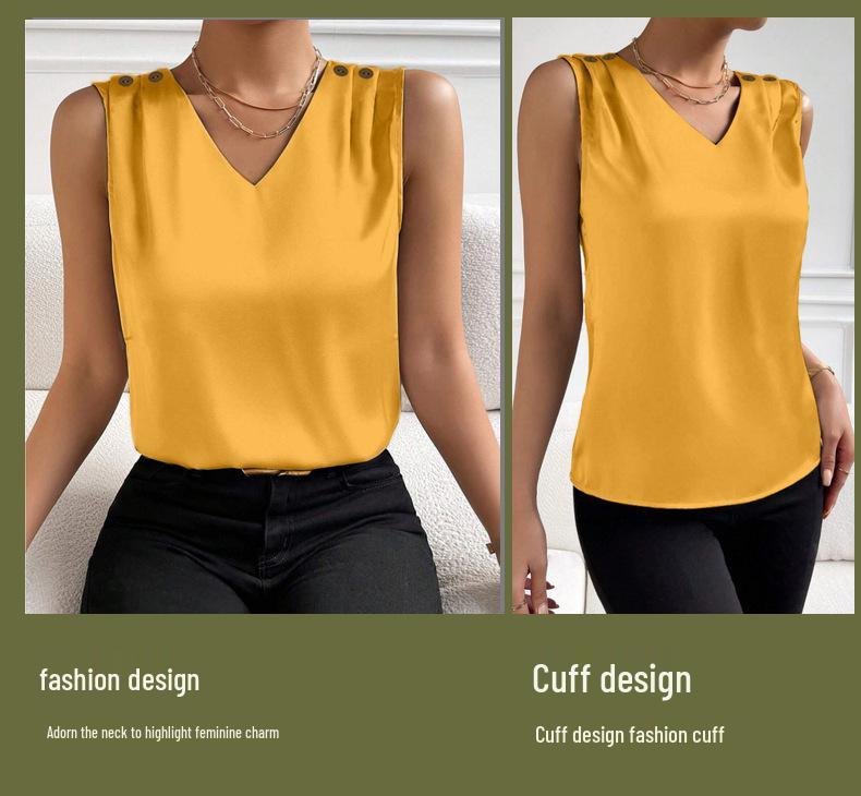 Versatile Faux Silk High-Elastic Solid Color Women's Tank Top