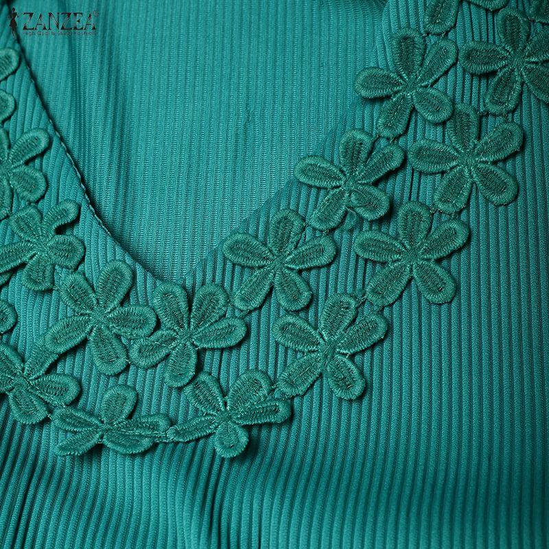 ZANZEA Abito Elegante da Donna Casual con Ricami e Inserti, Scollo a V, Manica 3/4
