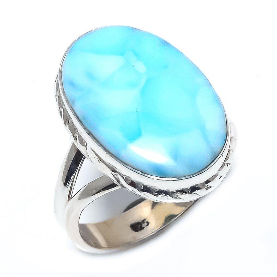 Natural Republic Larimar Gemstone 925 Solid Sterling Silver Gift Ring S.8 O1E23