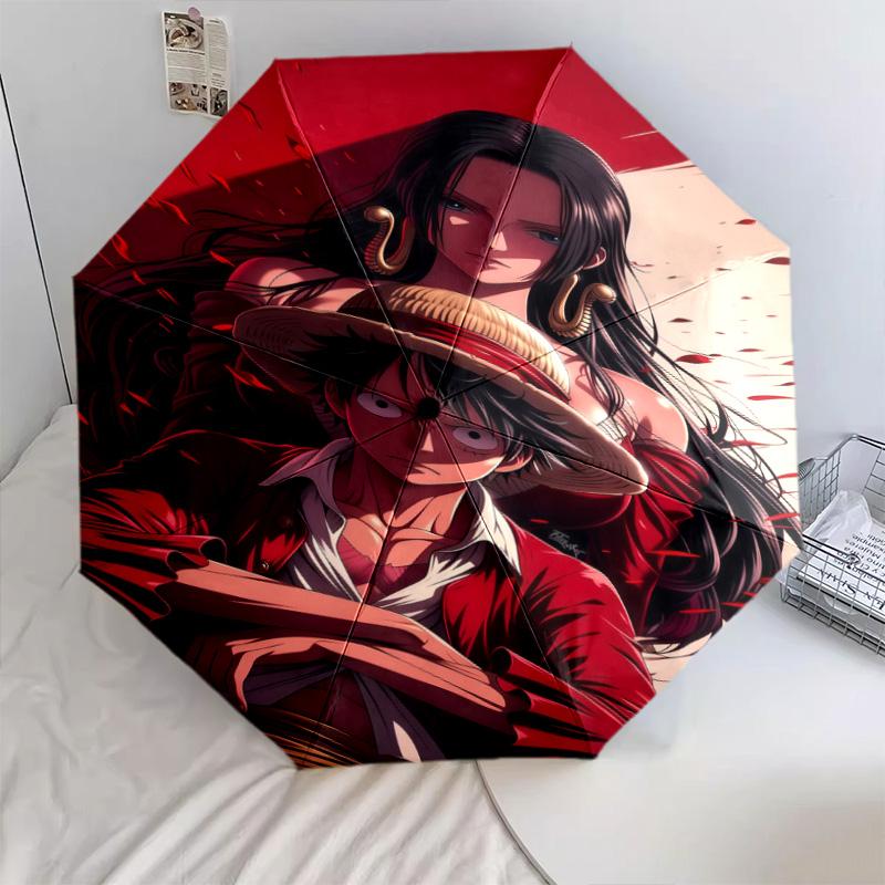 1 PC Automatic Folding Umbrella - Luffy D Pattern Portable Foldable Design With 8 Ribs Christmas Birthday Gifts