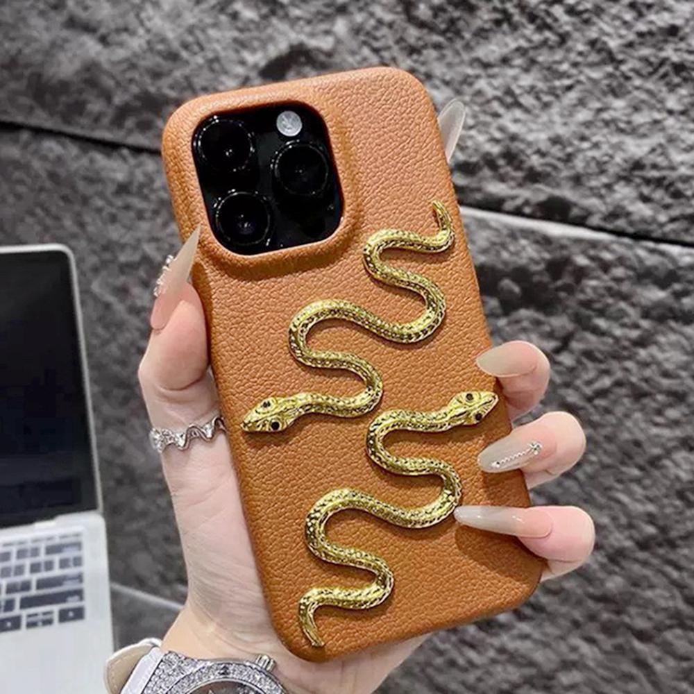 Gold Snake Leather Case for IPhone 13 11 15 12 14 16 Pro Max 16 Plus Phone Case Soft Protector Shockproof Silicone Cover
