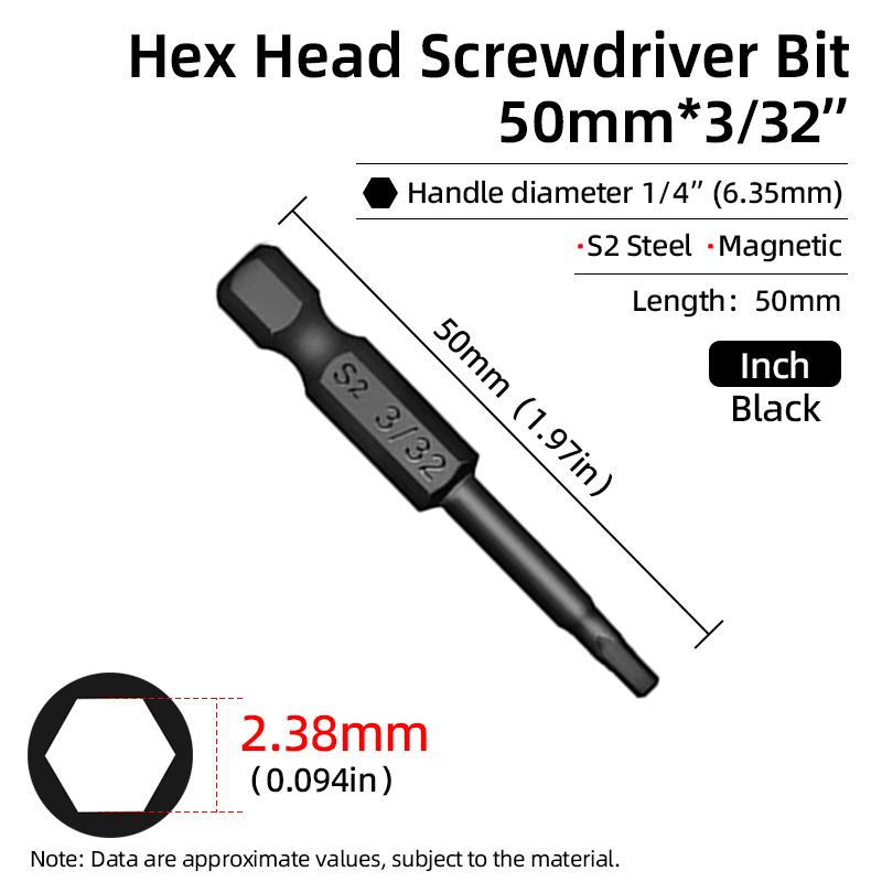 50mm hexagonal șurubelniță biți Imperial magnetică hexagonală Allen cheie burghiu biți inch 5/64-5/16 șurubelniță burghiu electric scule de mână