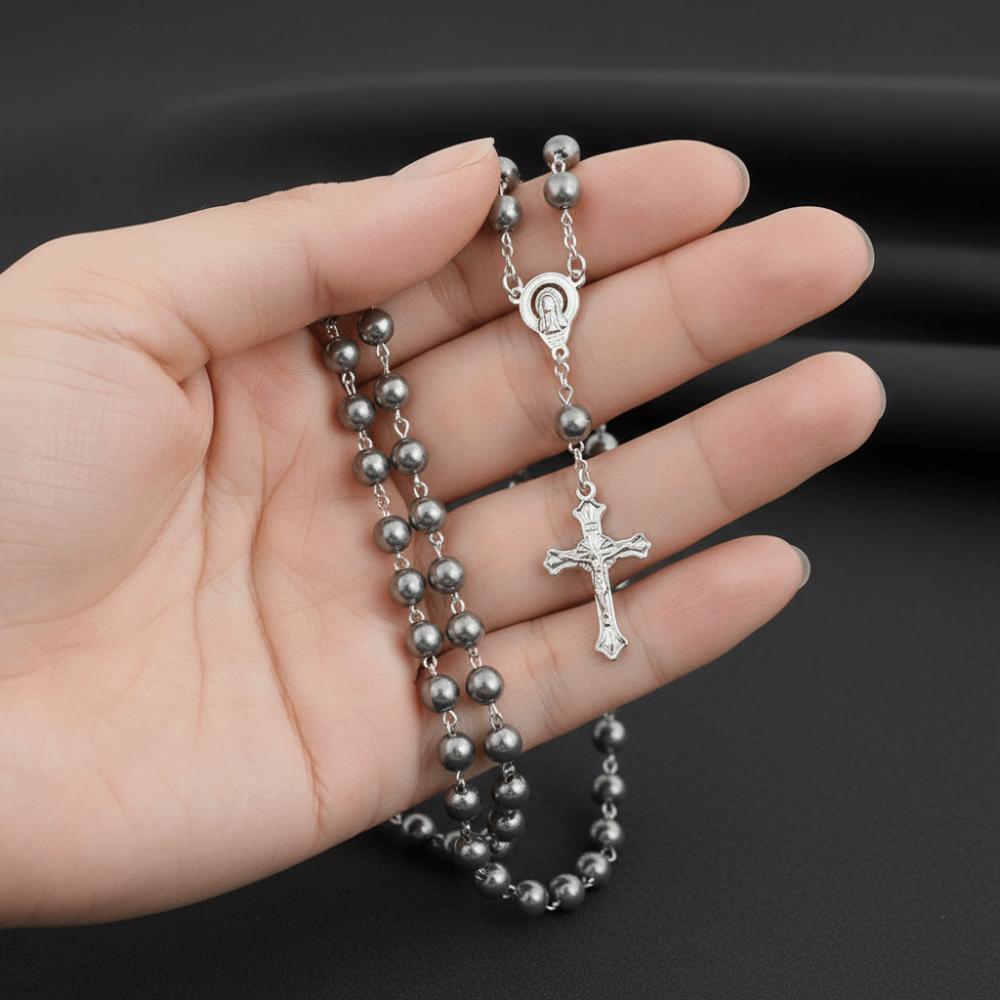 Vintage Stil Rosenkranz Perlen Anhänger Kette Imitation Perle Religiöse Anhänger Christlicher Schmuck