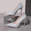 Silver high heels single shoes women's thin heels autumn new pointed wedding shoes large size 4143 temperament high sense
