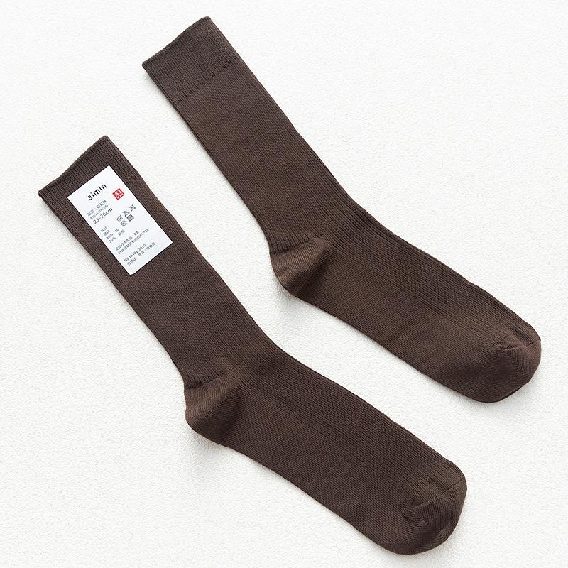 5 Pairs of Men's Retro Sweat-absorbing Vertical Striped Plain Color Cotton Mid Calf Socks
