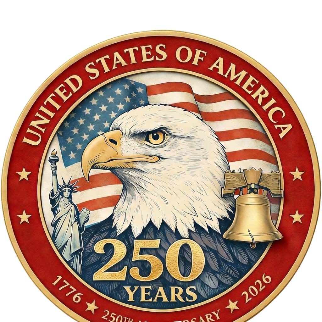 Wooden 250th Anniversary Commemorative Decoration Featuring Eagle with Wings Spread Stars and Stripes Design Suitable for Indoor Outdoor Display