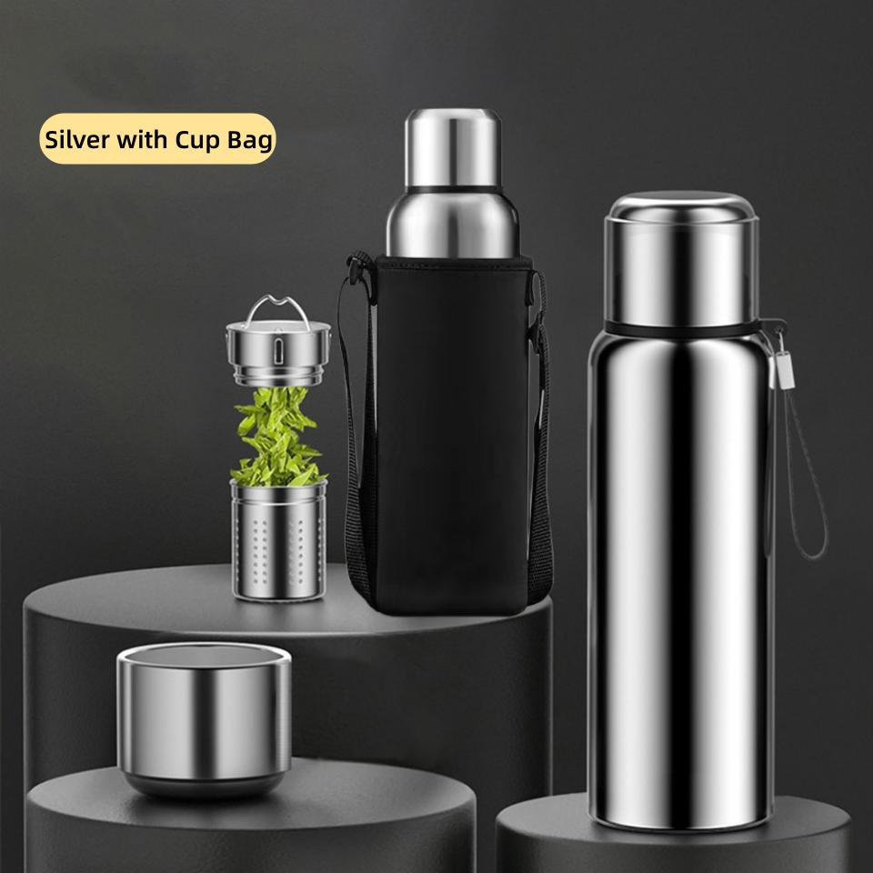 Bouteille isotherme à gobelet 2L Grande capacité Tasse thermique Bouteille d'eau thermique en acier inoxydable Tasse thermo et isotherme Thermos 1000ML